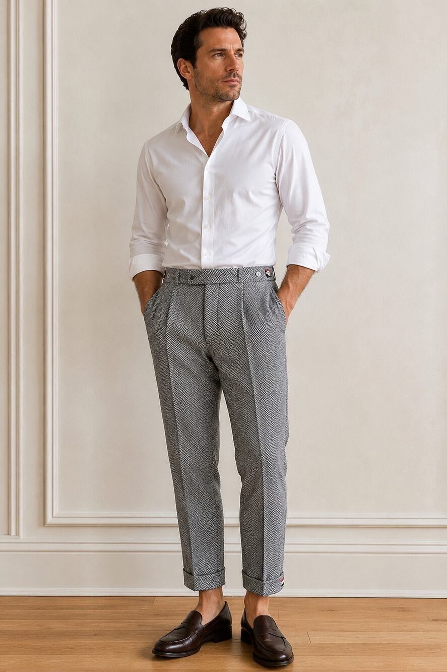 Thom Browne New York Herringbone 100% Wool Tailored Trousers Men’s 32